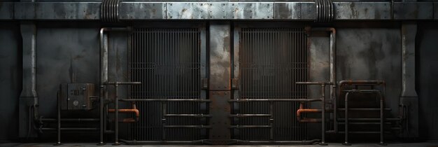 an iron door with bars in the middle of a room in the style of hyperrealistic urban