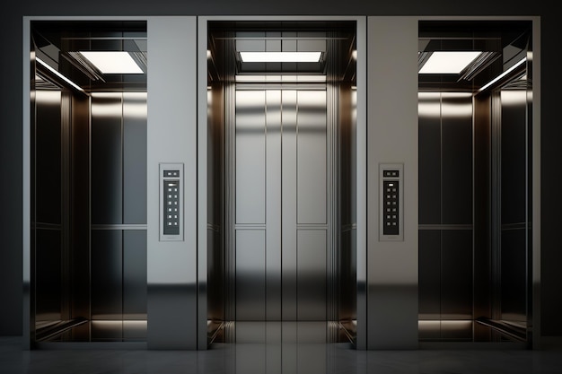 Iron elevator realistic composition with opened doors modern style.