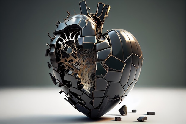 Photo iron heart stone heart the concept of a strong