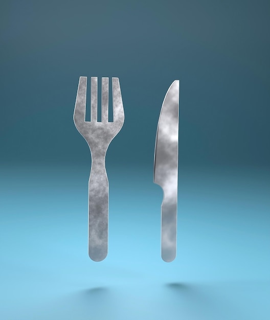 Iron knife and fork closeup 3d illustration