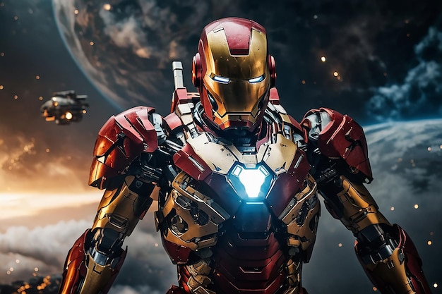 Iron Man heldhaftig staan in de hitte van de strijd