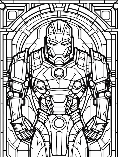 Photo iron man stained glass coloring page generative ai