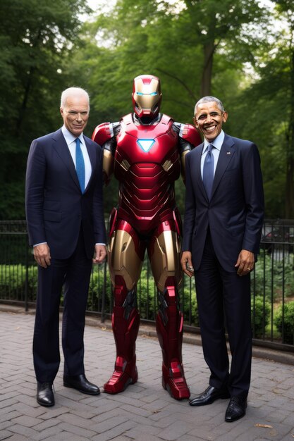 Photo iron man united uniting presidents and superheroes a relaxing moment captured in spectacular 8k