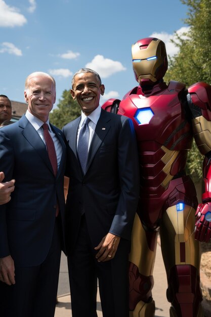 Photo iron man unites presidents biden trump obama and bush embracing similar styles and smiles in a