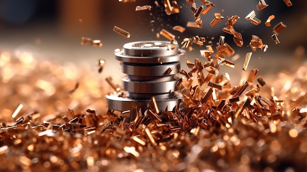 Iron metal shavings after CNC drilling lathe machine