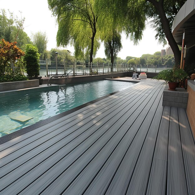 Photo iron wood decking flooring