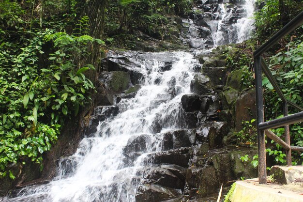 Photo ironggolo waterfall is located in kediri district flowing over mountain rocks