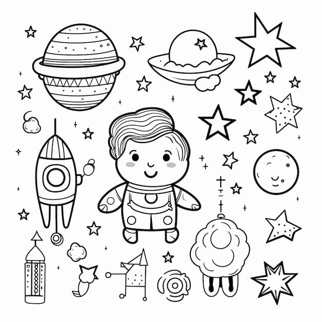 Ironon pat kids learning cute flat coloring book kawaii line art