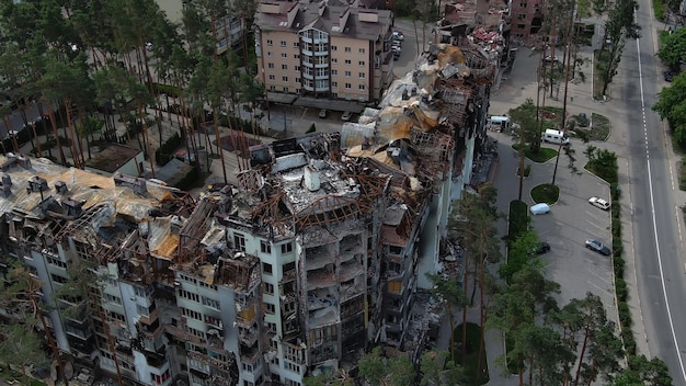 Irpin Ukraine May 15 2022 Destroyed buildings on the streets of Irpen