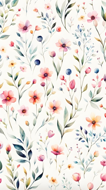 불규칙한 수채화 미니 꽃 패턴 벽지