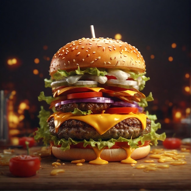 Zinger Cheeseburger의 3D 표현을 특징으로하는 저항할 수 없는 4K 벽지