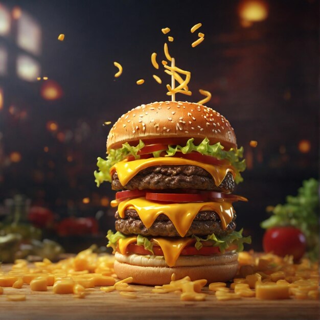 Irresistible 4K wallpaper featuring a 3D representation of a Zinger Cheese Burger