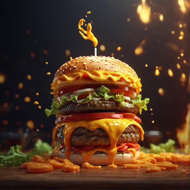 Zinger Cheeseburger의 3D 표현을 특징으로하는 저항할 수 없는 4K 벽지