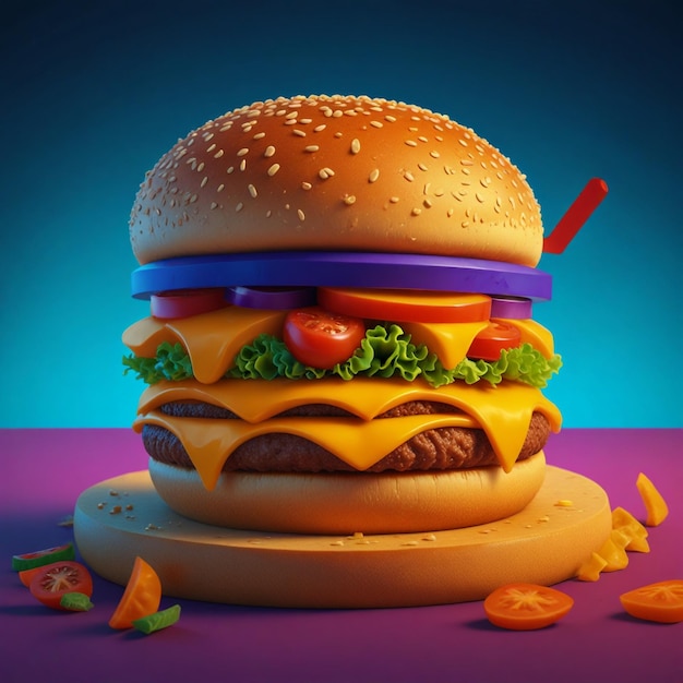 Фото Непреодолимые 4k обои с 3d-репрезентацией zinger cheese burger в стиле мультфильмов