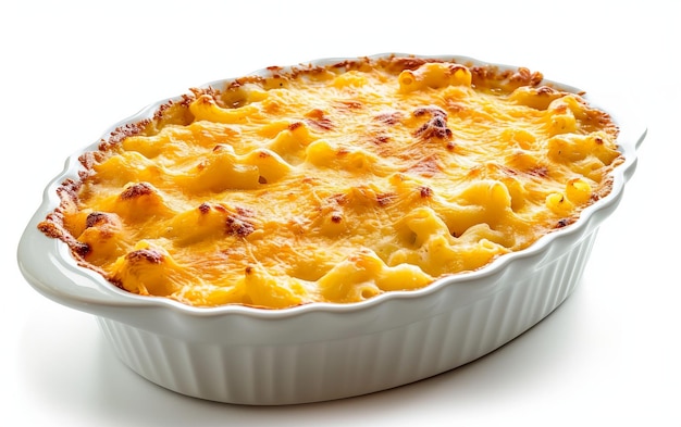 The irresistible aroma of baked macaroni on white background