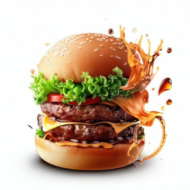 Irresistible Burger Indulgence Realistic Food Illustration Generative AI