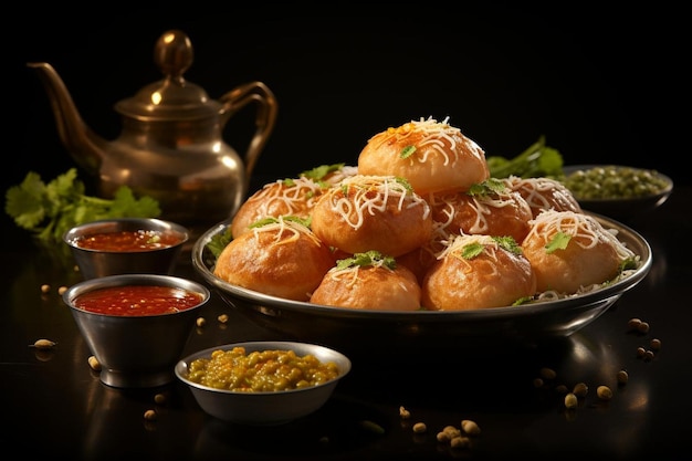 Photo irresistible chatpati pani puri indian tasty pani puri or golgappa picture photography