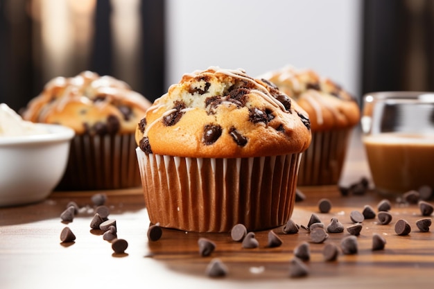 Irresistible chocolate chip muffin a sweet and comforting bakery delight