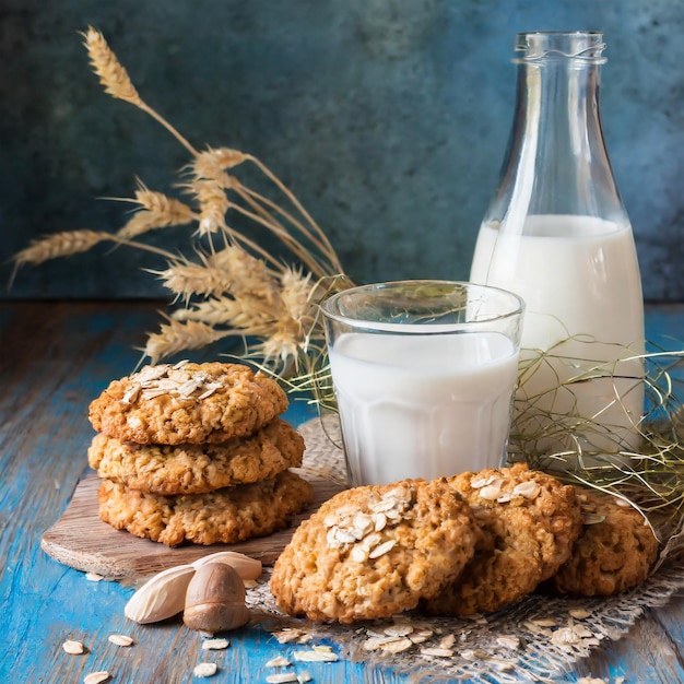 Irresistible Duo Freshly Baked Oatmeal Cookies with a Cold Glass of Milk