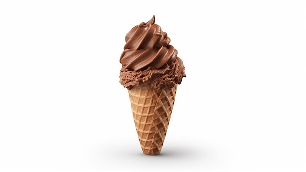 Photo irresistible indulgence isolated chocolate ice cream cone on white background