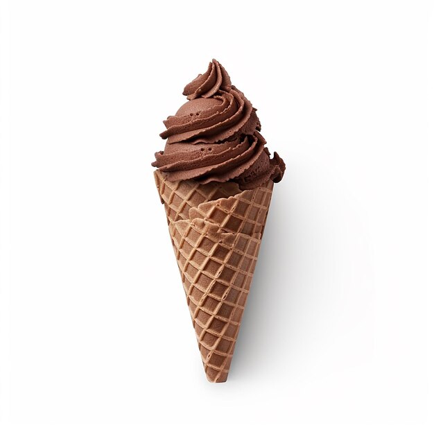 Irresistible Indulgence Isolated Chocolate Ice Cream Cone on White Background