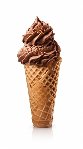 Irresistible Indulgence Isolated Chocolate Ice Cream Cone on White Background