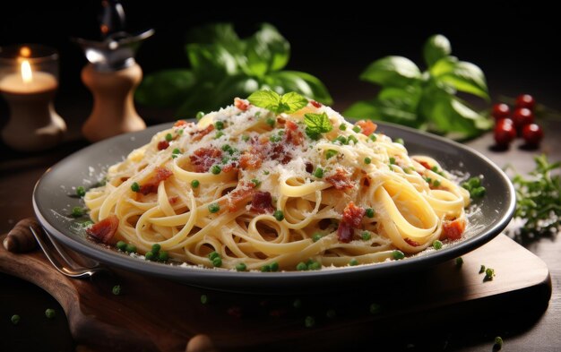 Irresistible Spaghetti Carbonara Delight on Black Background