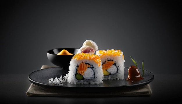 Photo irresistible sushi pieces with crispy tempura and fresh veggies