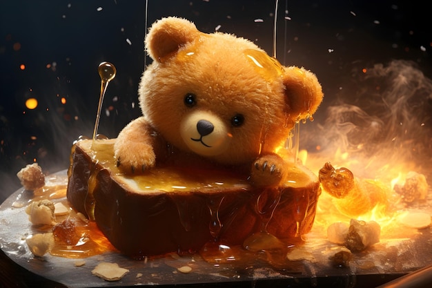 Irresistible teddy bear shaped honey toast featuring golden brown