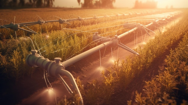 Irrigation system in functional watering of agricultural plants Illustration AI Generative