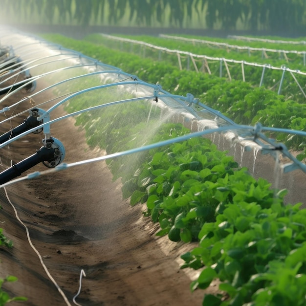 Irrigation system in functional watering of agricultural plants Illustration AI Generative