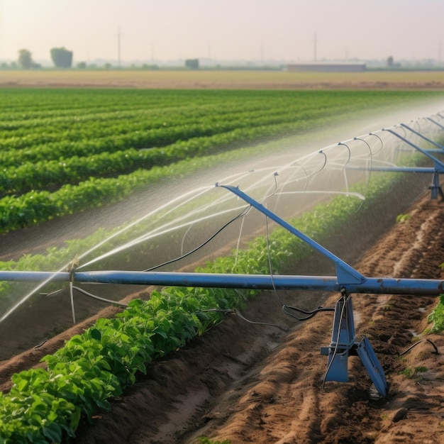 Irrigation system in functional watering of agricultural plants Illustration AI Generative