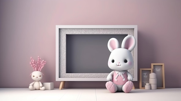 魅力的なウサギの人形を備えたイライラしたテレビ チャート 3D 内部パーツのレンダリングを調整するクリエイティブ リソース AI 生成