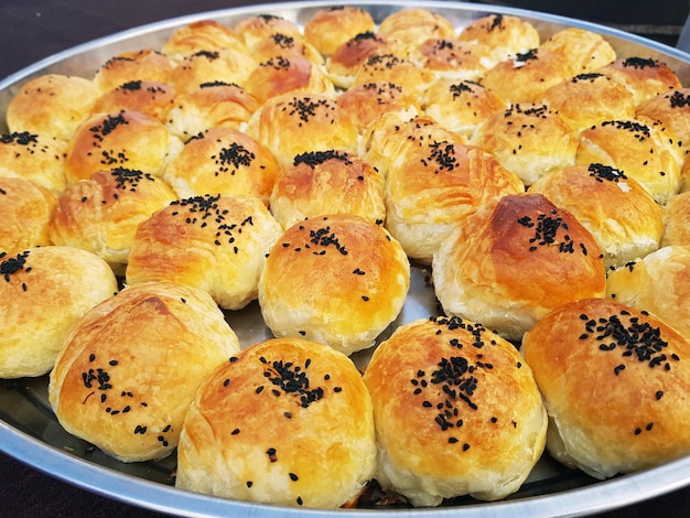 Is a typical puff pastry dish, filled with meat and onion.