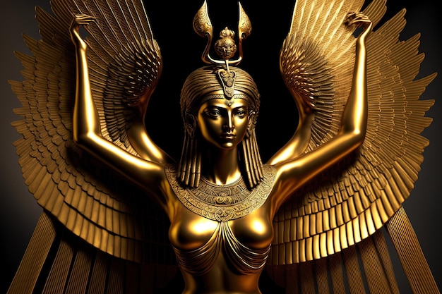 Isis the golden goddess has her wings extended