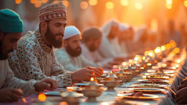 Foto islam in ramadhan con una lanterna sulla moschea cibo vibrazioni felici islamica e lanterna galleggiante backgr