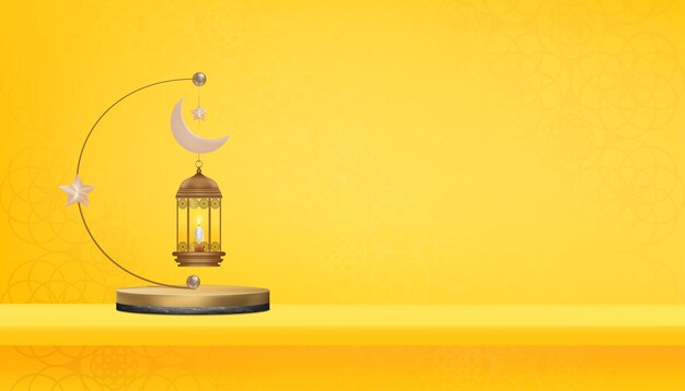 イスラム教の伝統的なランターン黄色い背景の月と星ベクトル・バナーイスラムのシンボリックの宗教イード・ウル・フィッターラマダンカリームイード ・アル・アドハイド ・ムバラックイッド ・エル・カビール