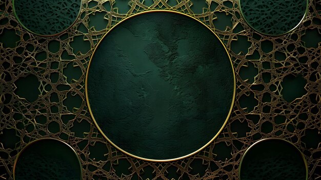 Islamic abstract background with green transparent circle covered in luxurious gold