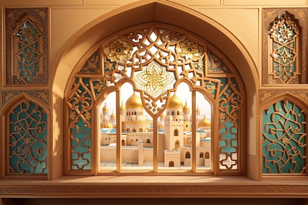 イスラム建築 金色のアラビア装飾窓