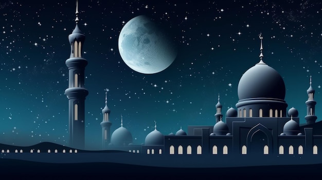 Islamic background beatiful mosque and night sky view Generative AI