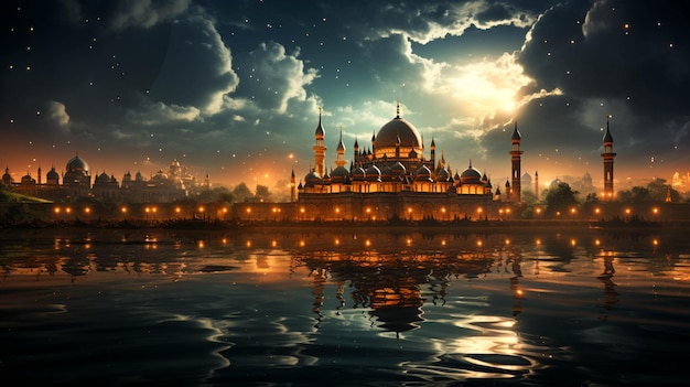 Islamic background beautiful mosque and night sky view