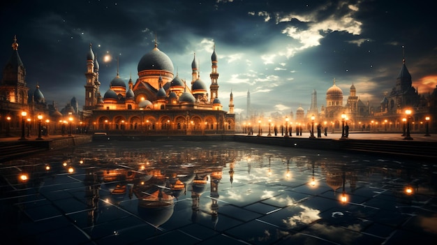 Islamic background beautiful mosque and night sky view