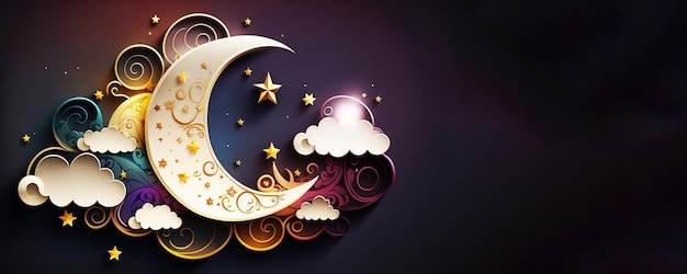 islamic background crescent moon and clouds background and empty space for text design