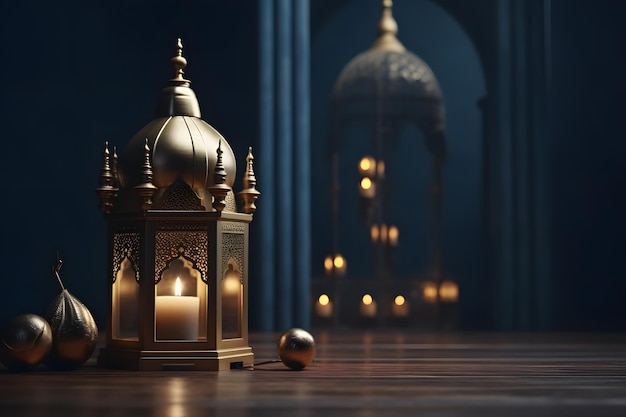 Islamic background design with golden lantern