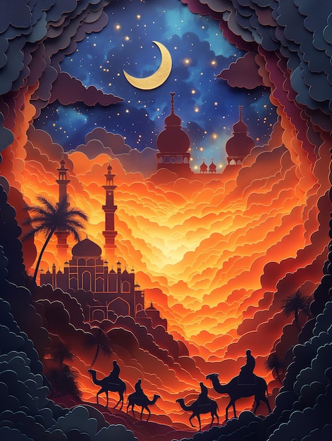 Foto background islamica immagine religione papercut art generativo ai arte