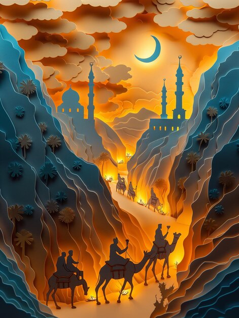 Foto background islamica immagine religione papercut art generativo ai arte