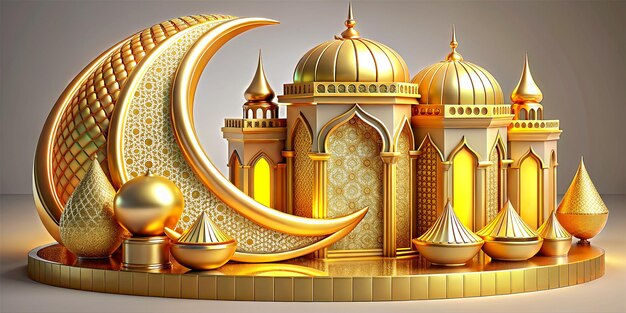 Islamic background lantern gold crescent moon on white Design concept of Ramadan Kareem Eid Mubarak