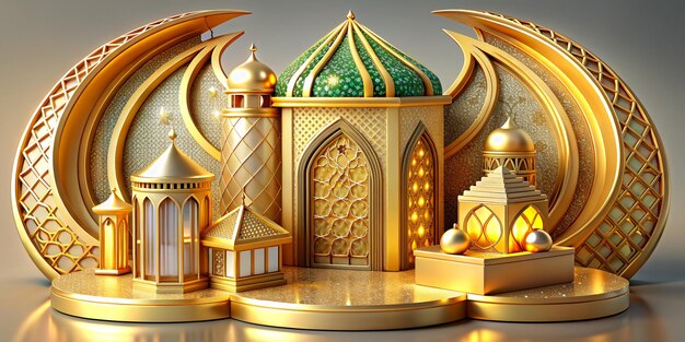 Islamic background lantern gold crescent moon on white Design concept of Ramadan Kareem Eid Mubarak