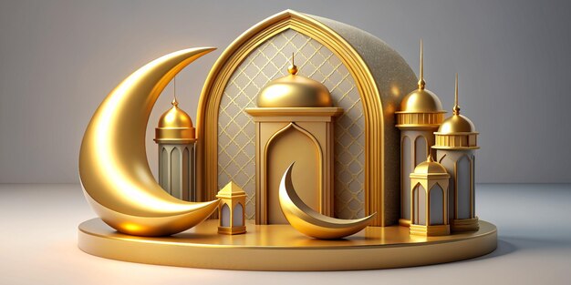 Islamic background lantern gold crescent moon on white Design concept of Ramadan Kareem Eid Mubarak