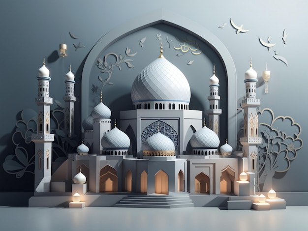 An Islamic Background for a Mosque in Gray and Black